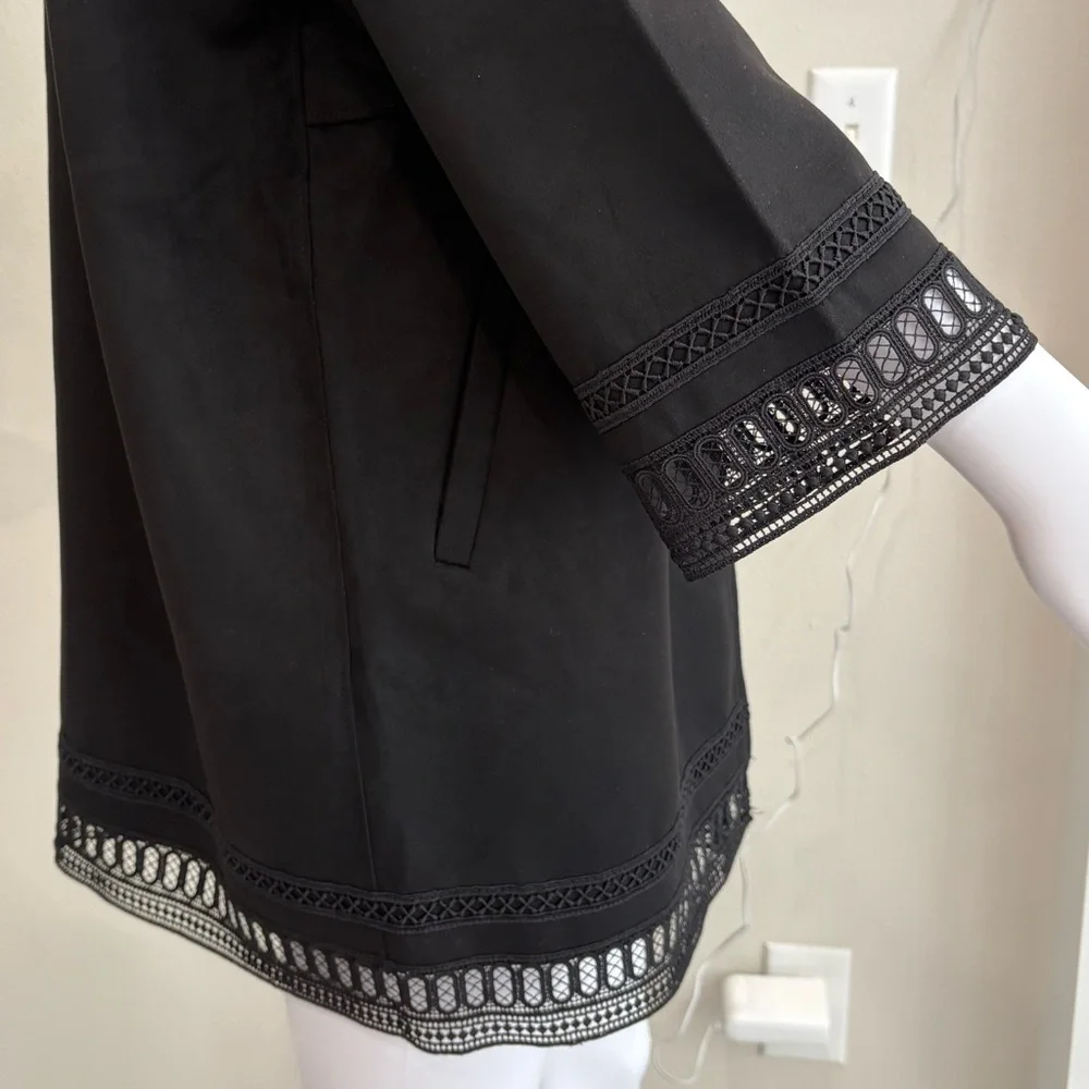 NWT Zara Black Faux Suede Oversized Open Jacket Womens Size XS Crochet Lace Trim